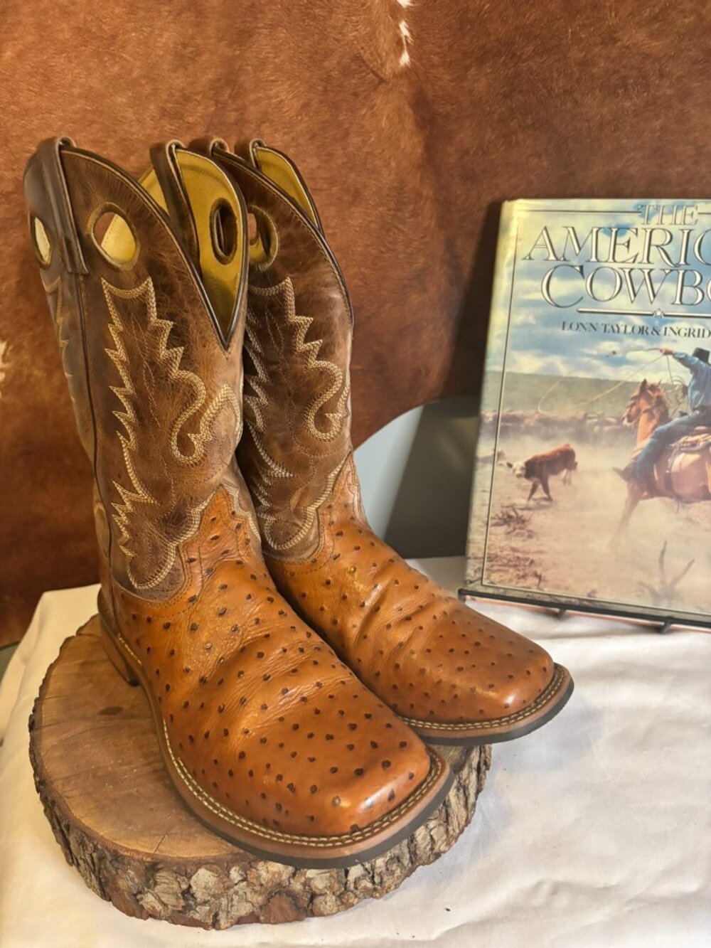 Rocky Mountain Ostrich Cowboy Boots Men’s 10 D Brown Leather Western USA